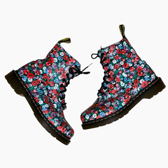 Dr. Martens Pascal Floral Poppy Combat Boots - Picture 9 of 12